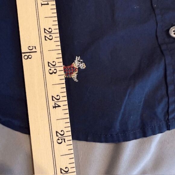 J. Crew Scottie Dogs Embroidered Button Front Shirt Navy Blue Slim Fit Size 8 - Picture 10 of 12
